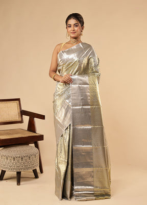 Grey Kanjivaram Silk Saree With Blouse Piece