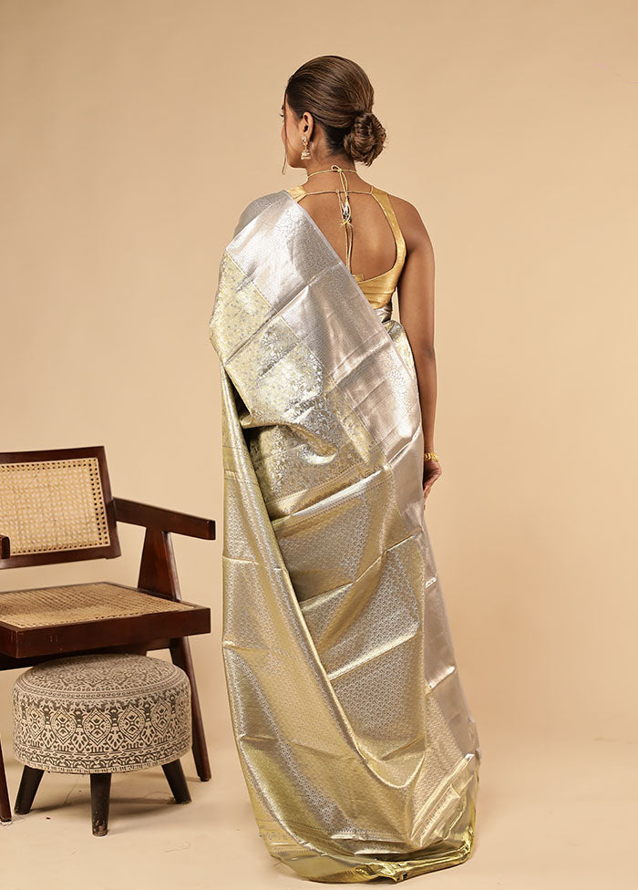 Grey Kanjivaram Silk Saree With Blouse Piece
