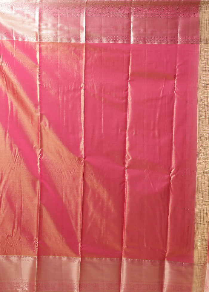 Pink Kanjivaram Silk Saree With Blouse Piece