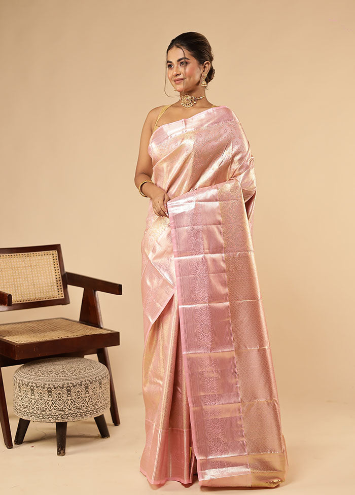 Pink Kanjivaram Silk Saree With Blouse Piece