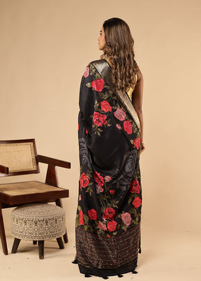 Black Dupion Silk Saree With Blouse Piece