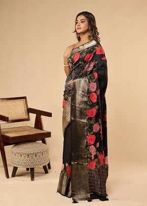 Black Dupion Silk Saree With Blouse Piece