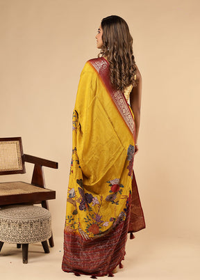 Yellow Dupion Silk Saree With Blouse Piece