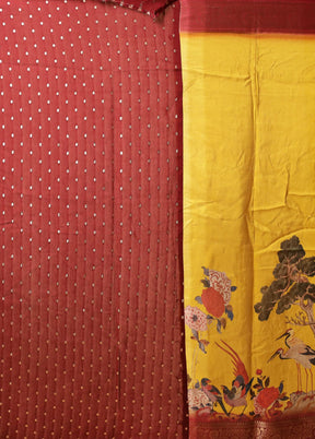 Yellow Dupion Silk Saree With Blouse Piece
