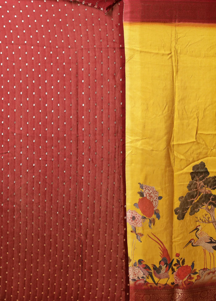 Yellow Dupion Silk Saree With Blouse Piece