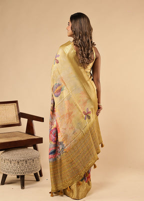 Multicolor Dupion Silk Saree With Blouse Piece