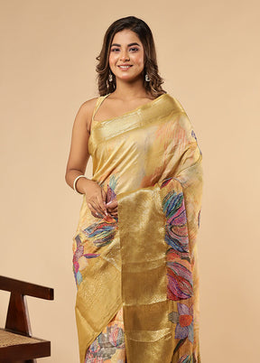 Multicolor Dupion Silk Saree With Blouse Piece