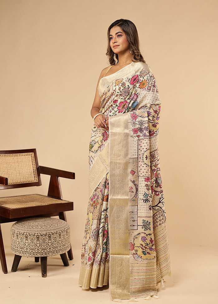 Cream Dupion Silk Saree With Blouse Piece