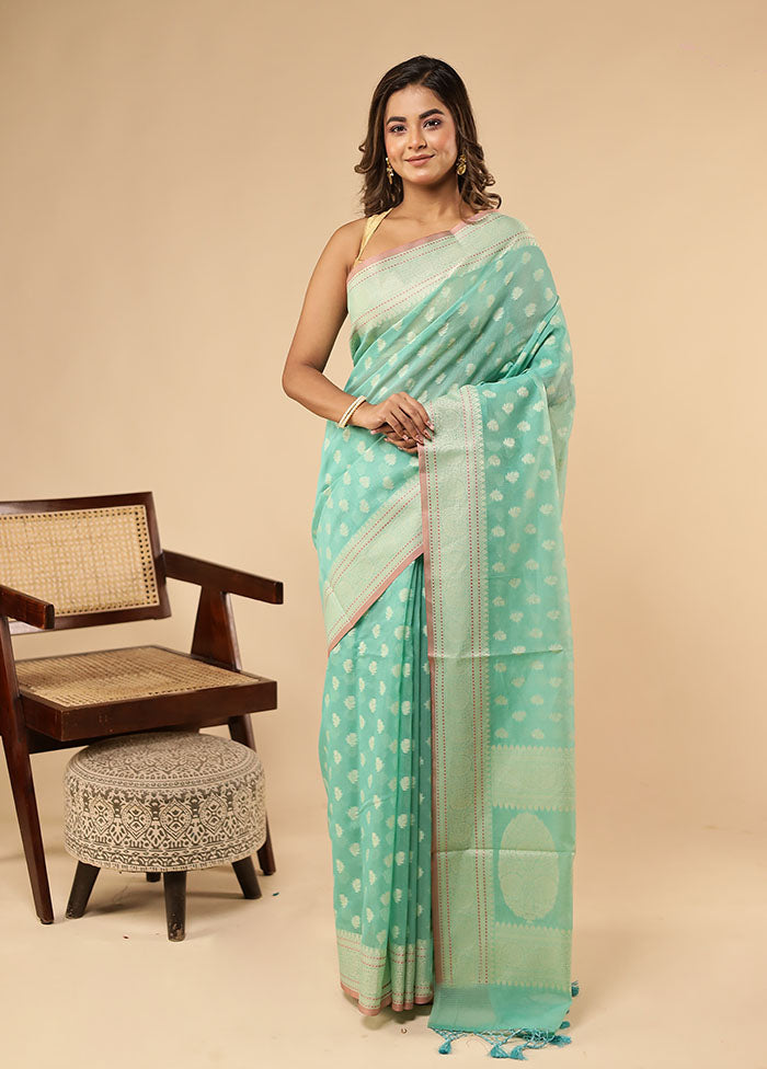 Green Kora Silk Saree With Blouse Piece