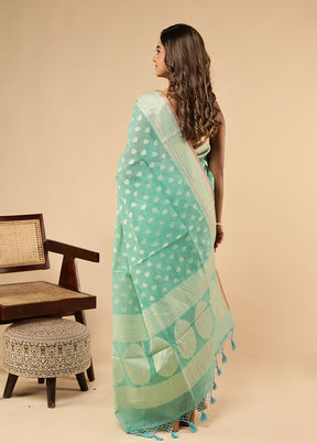 Green Kora Silk Saree With Blouse Piece