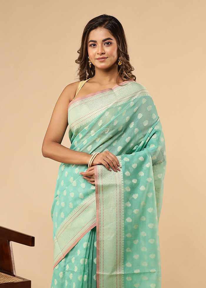 Green Kora Silk Saree With Blouse Piece
