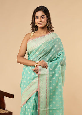 Green Kora Silk Saree With Blouse Piece