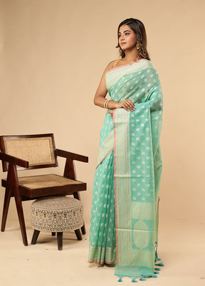 Green Kora Silk Saree With Blouse Piece