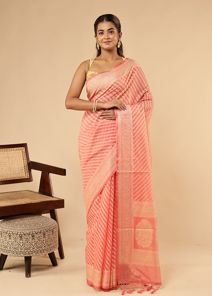 Pink Kora Silk Saree With Blouse Piece