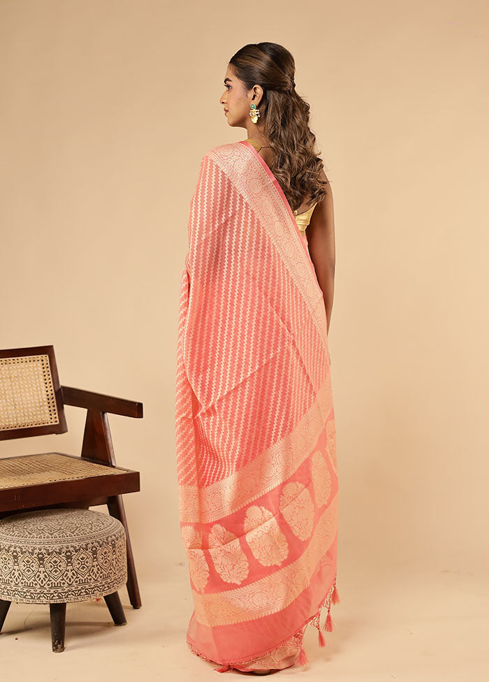 Pink Kora Silk Saree With Blouse Piece