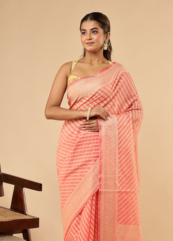 Pink Kora Silk Saree With Blouse Piece