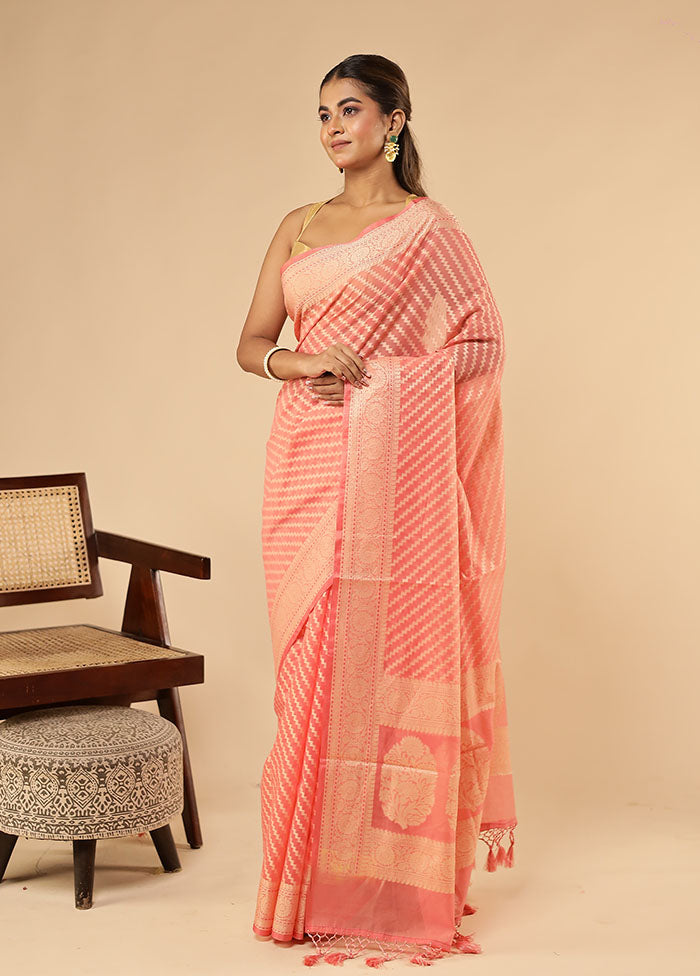 Pink Kora Silk Saree With Blouse Piece