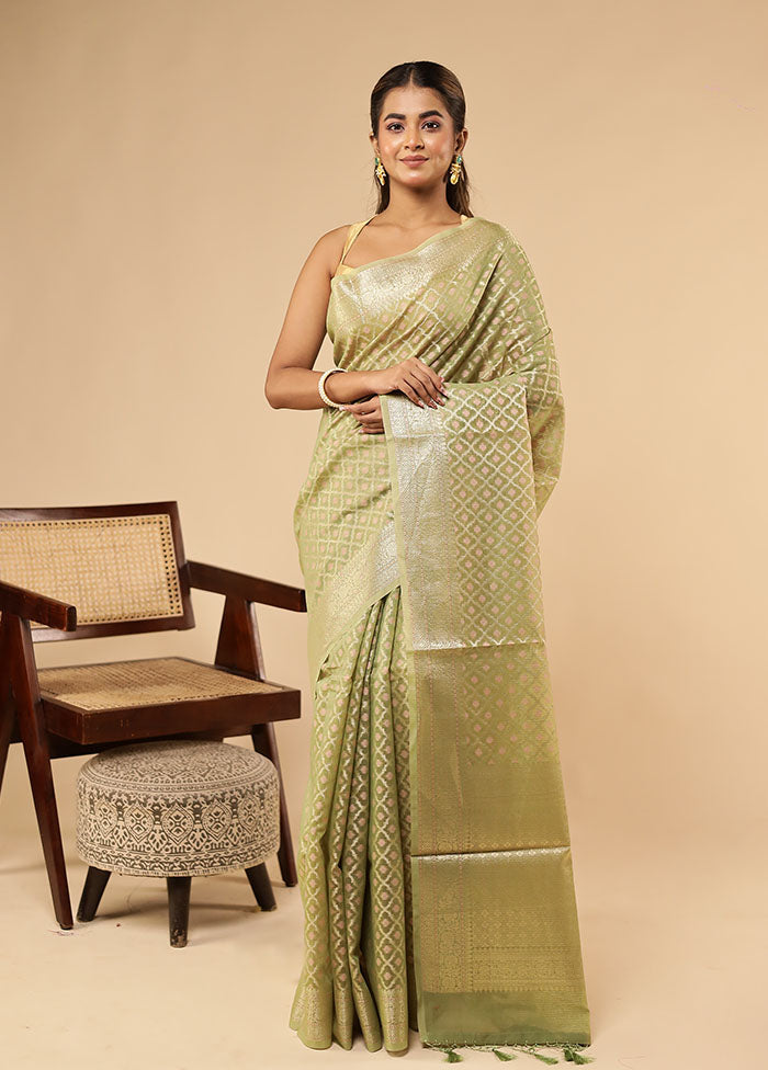 Green Kora Silk Saree With Blouse Piece