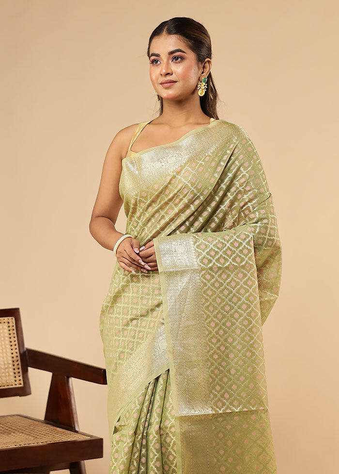 Green Kora Silk Saree With Blouse Piece