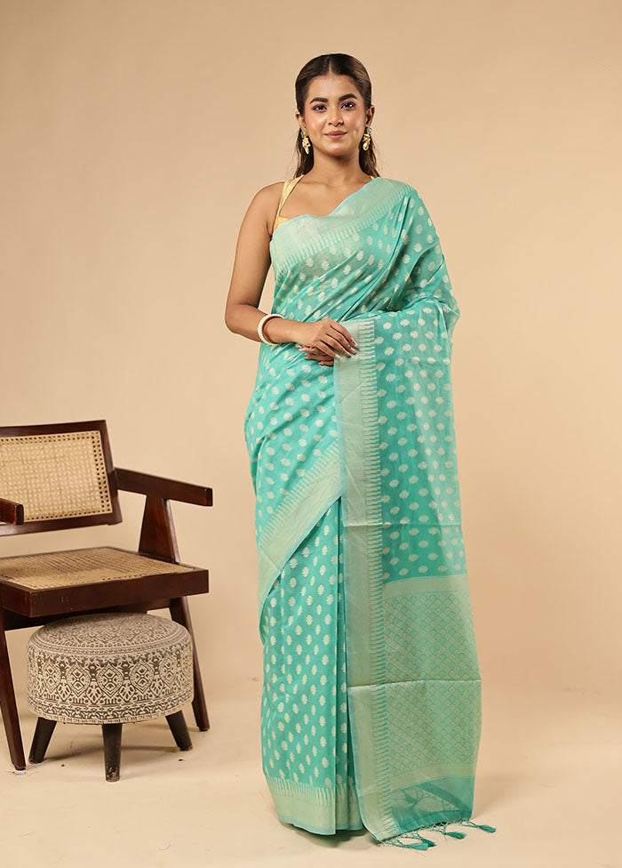Green Kora Silk Saree With Blouse Piece
