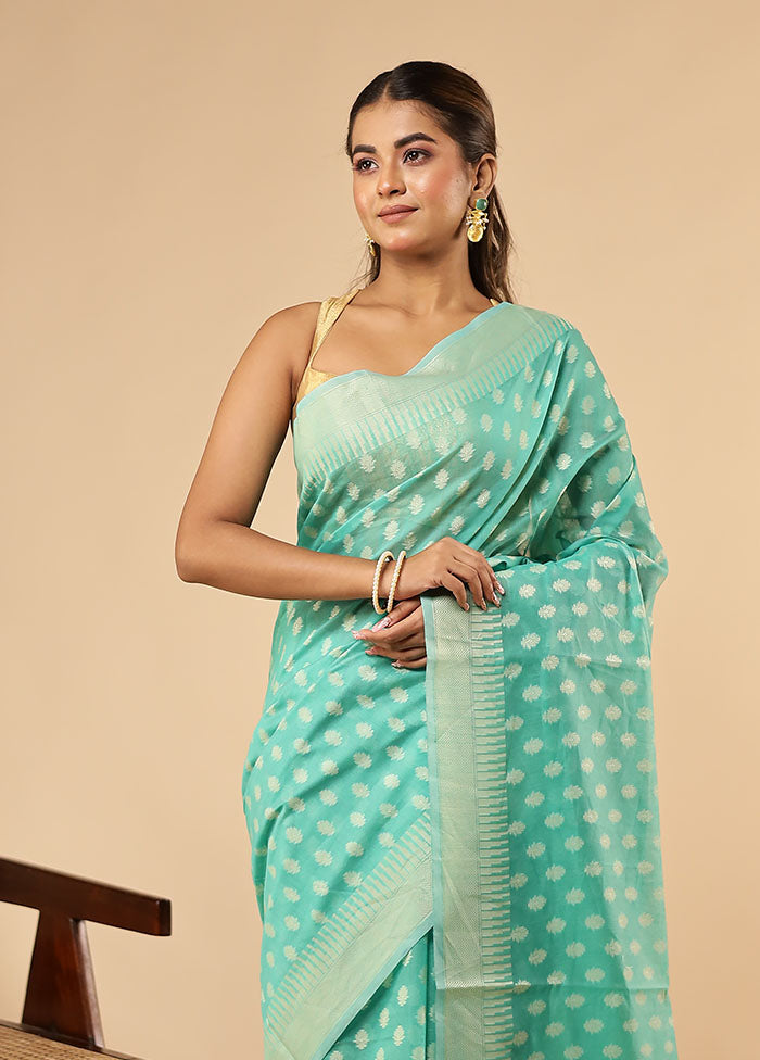 Green Kora Silk Saree With Blouse Piece