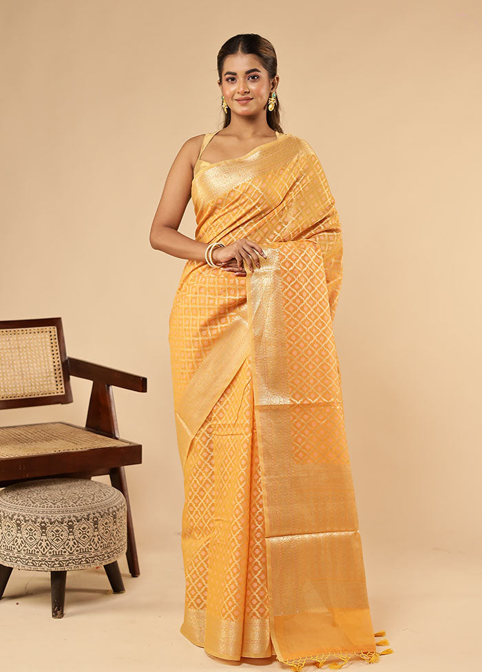 Orange Kora Silk Saree With Blouse Piece