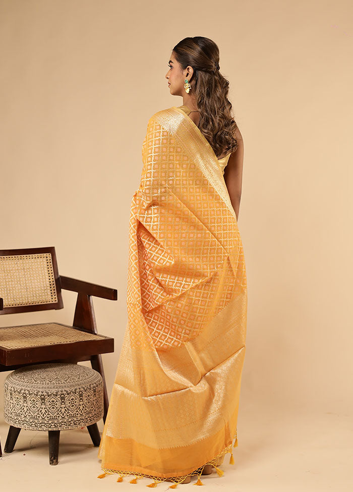 Orange Kora Silk Saree With Blouse Piece
