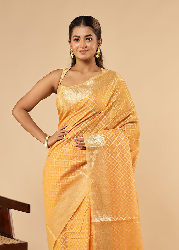 Orange Kora Silk Saree With Blouse Piece