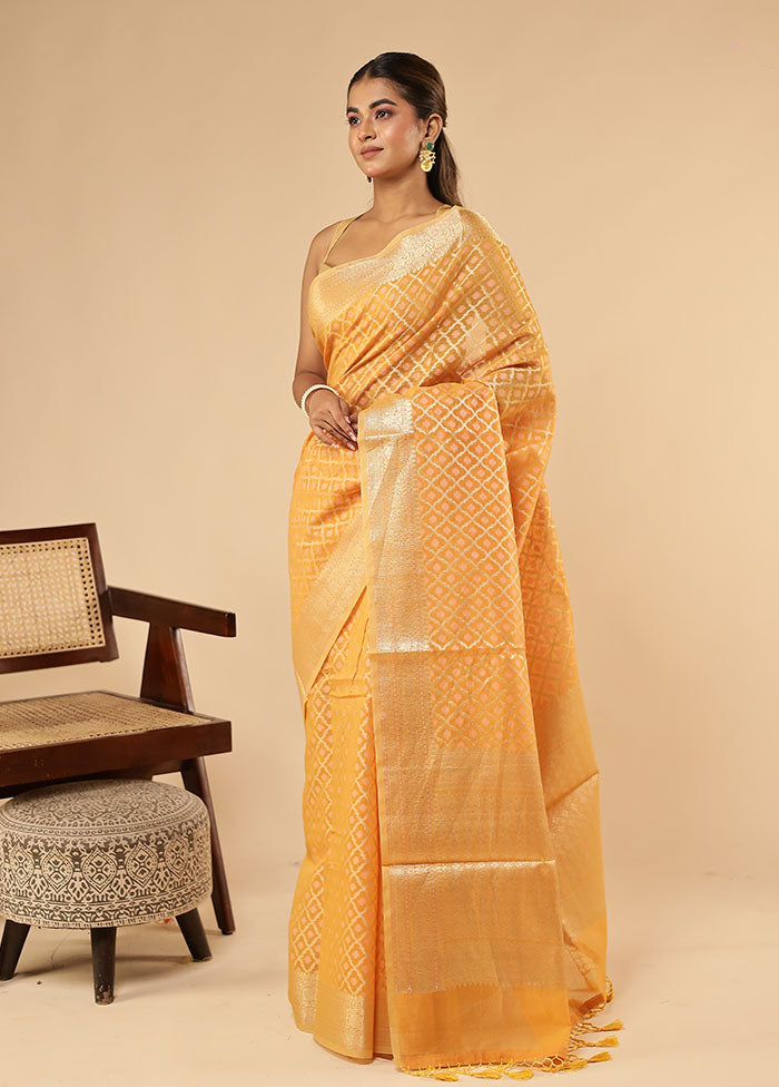 Orange Kora Silk Saree With Blouse Piece
