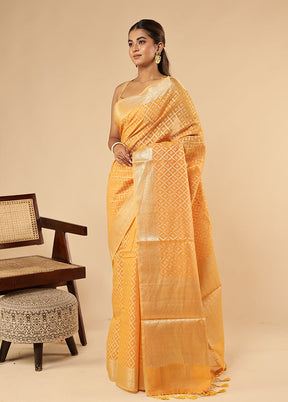 Orange Kora Silk Saree With Blouse Piece