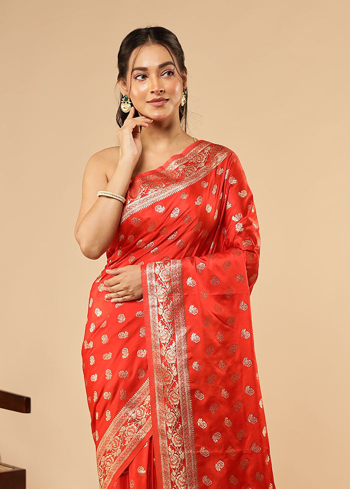 Red Dupion Silk Saree With Blouse Piece