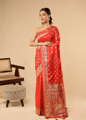 Red Dupion Silk Saree With Blouse Piece