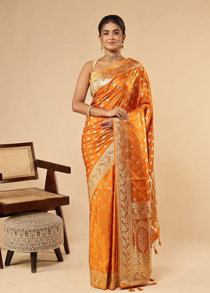 Orange Dupion Silk Saree With Blouse Piece