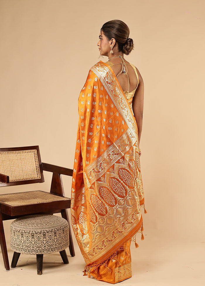Orange Dupion Silk Saree With Blouse Piece