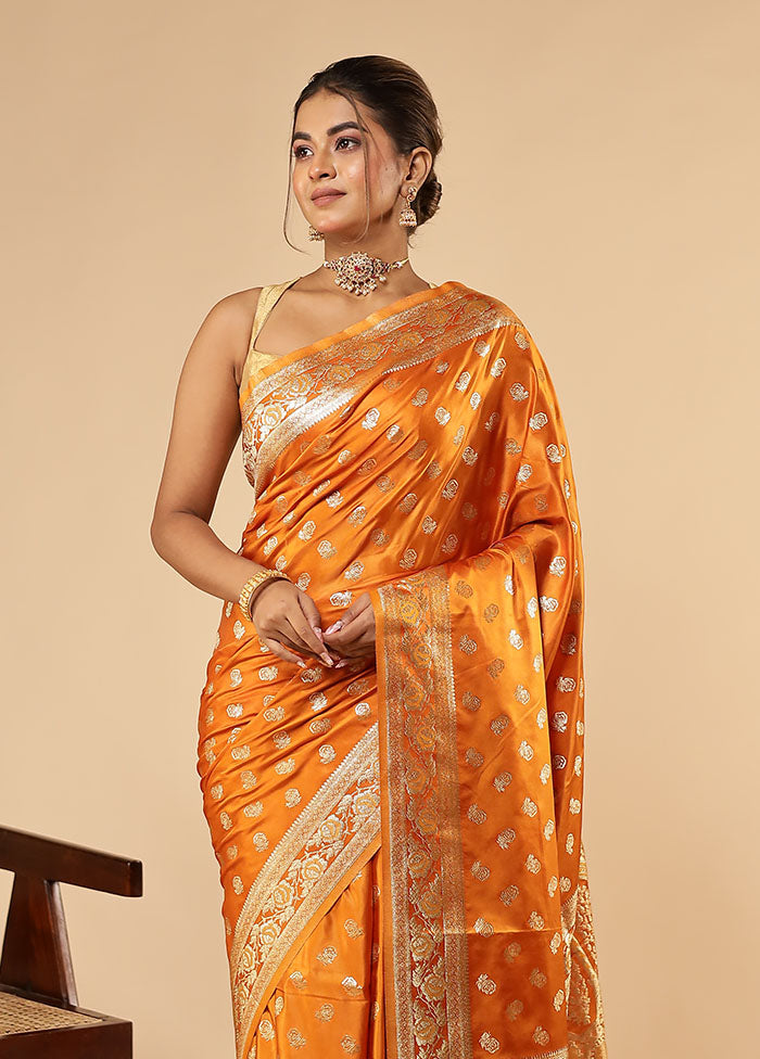 Orange Dupion Silk Saree With Blouse Piece