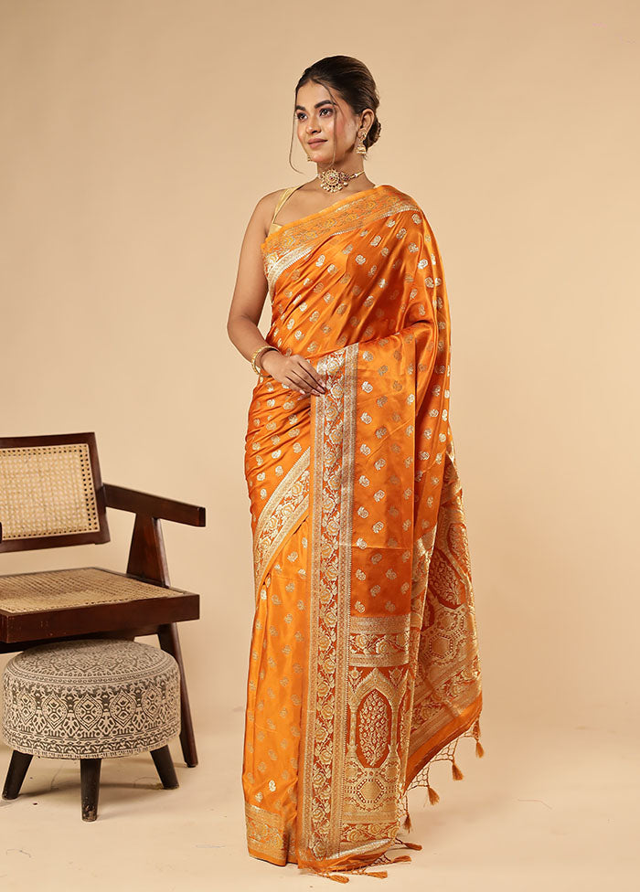 Orange Dupion Silk Saree With Blouse Piece