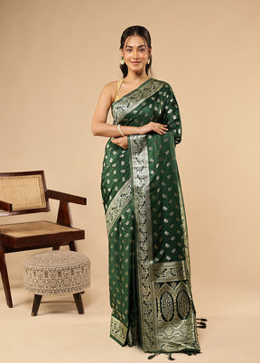 Green Dupion Silk Saree With Blouse Piece