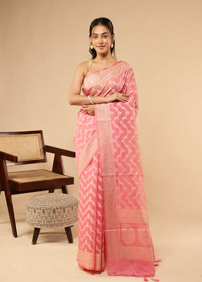 Pink Kora Silk Saree With Blouse Piece