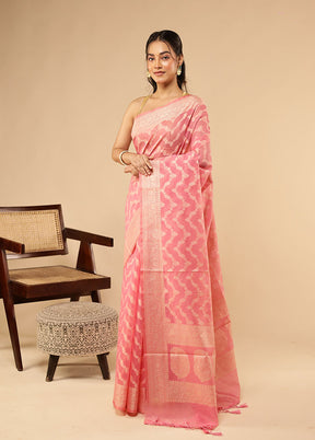Pink Kora Silk Saree With Blouse Piece