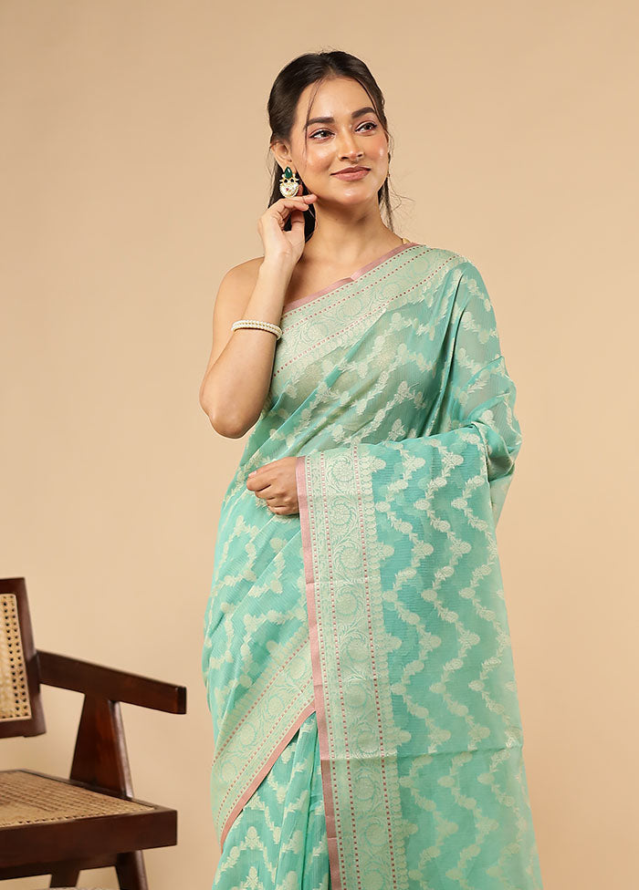 Green Kora Silk Saree With Blouse Piece