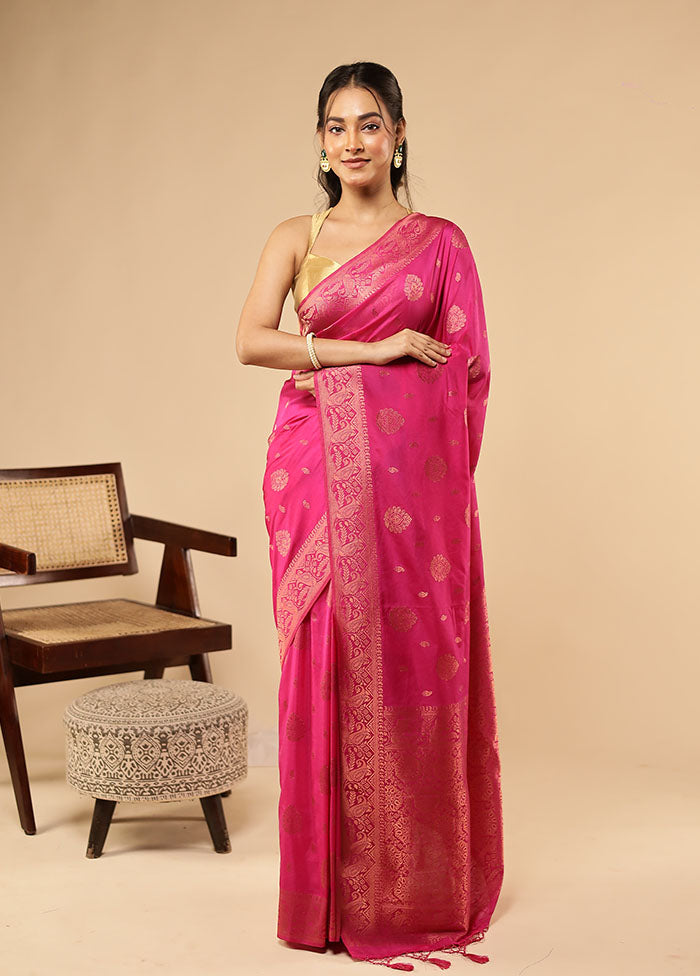 Pink Dupion Silk Saree With Blouse Piece