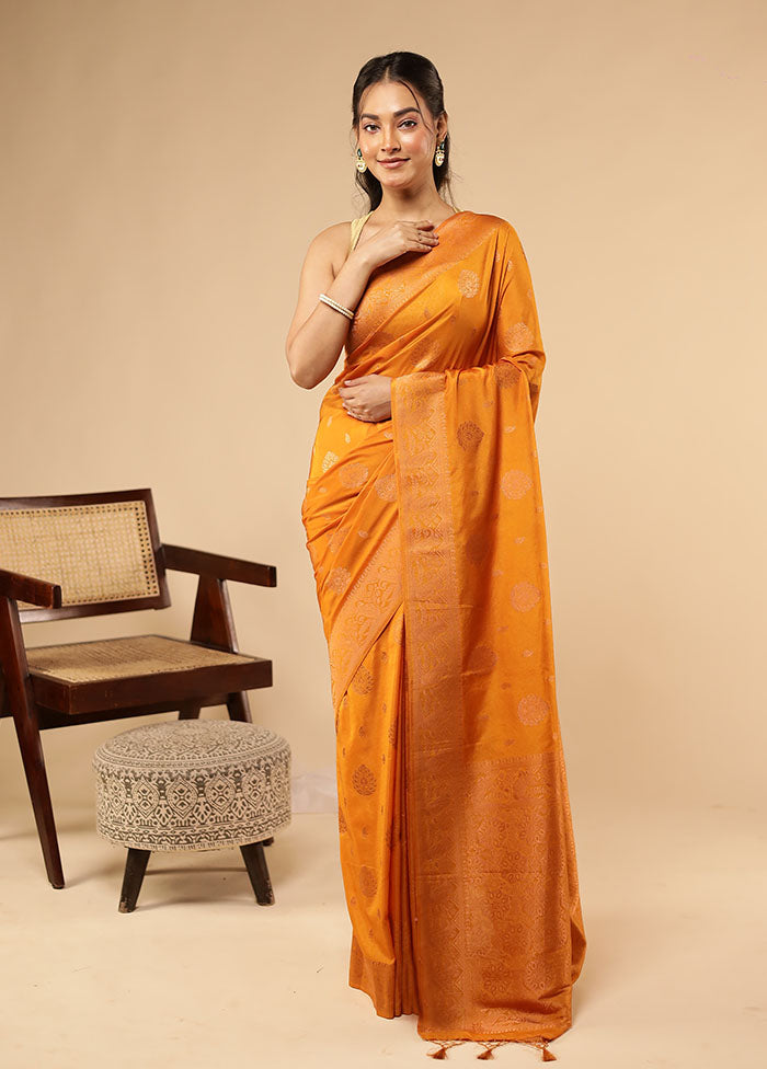 Orange Dupion Silk Saree With Blouse Piece