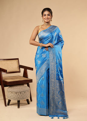 Blue Dupion Silk Saree With Blouse Piece