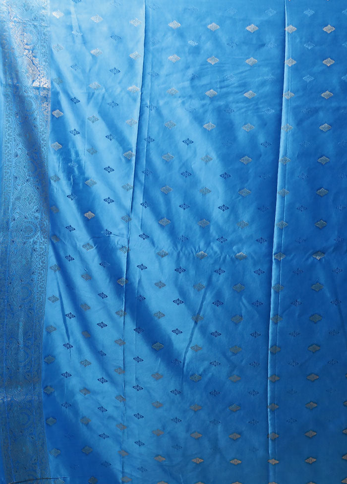 Blue Dupion Silk Saree With Blouse Piece