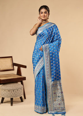 Blue Dupion Silk Saree With Blouse Piece