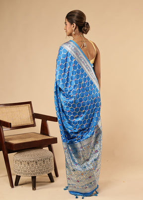 Blue Dupion Silk Saree With Blouse Piece
