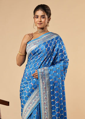 Blue Dupion Silk Saree With Blouse Piece