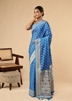 Blue Dupion Silk Saree With Blouse Piece