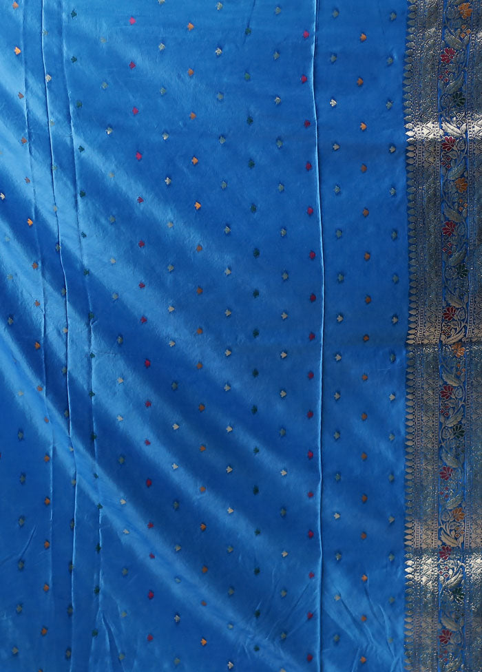 Blue Dupion Silk Saree With Blouse Piece