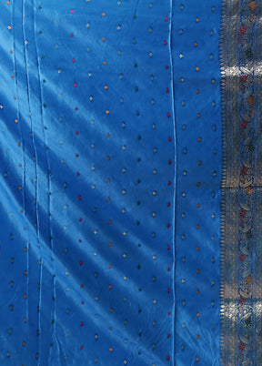 Blue Dupion Silk Saree With Blouse Piece